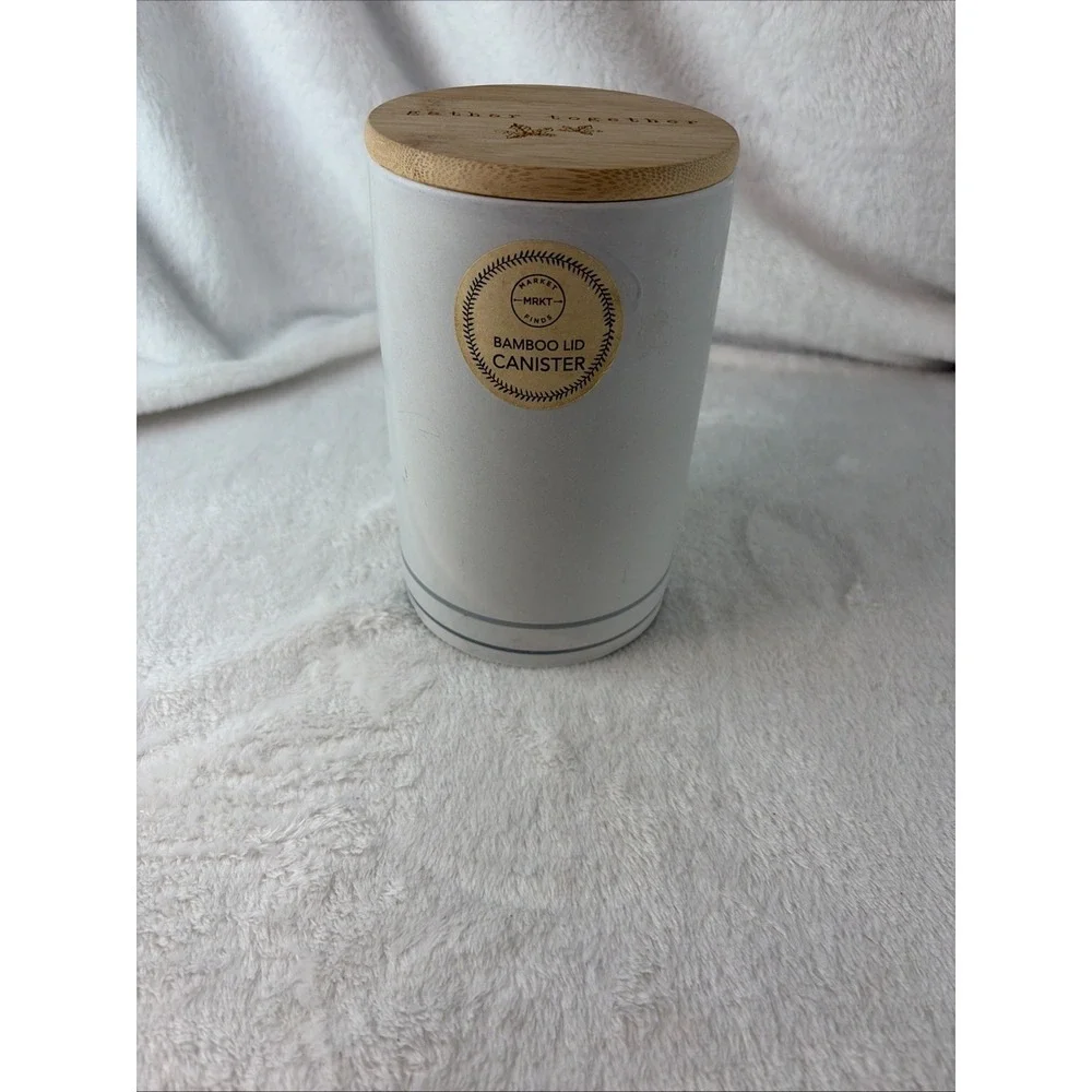 Market Finds Gray Ceramic Canister with Bamboo Lid Gather Together Storage Jar